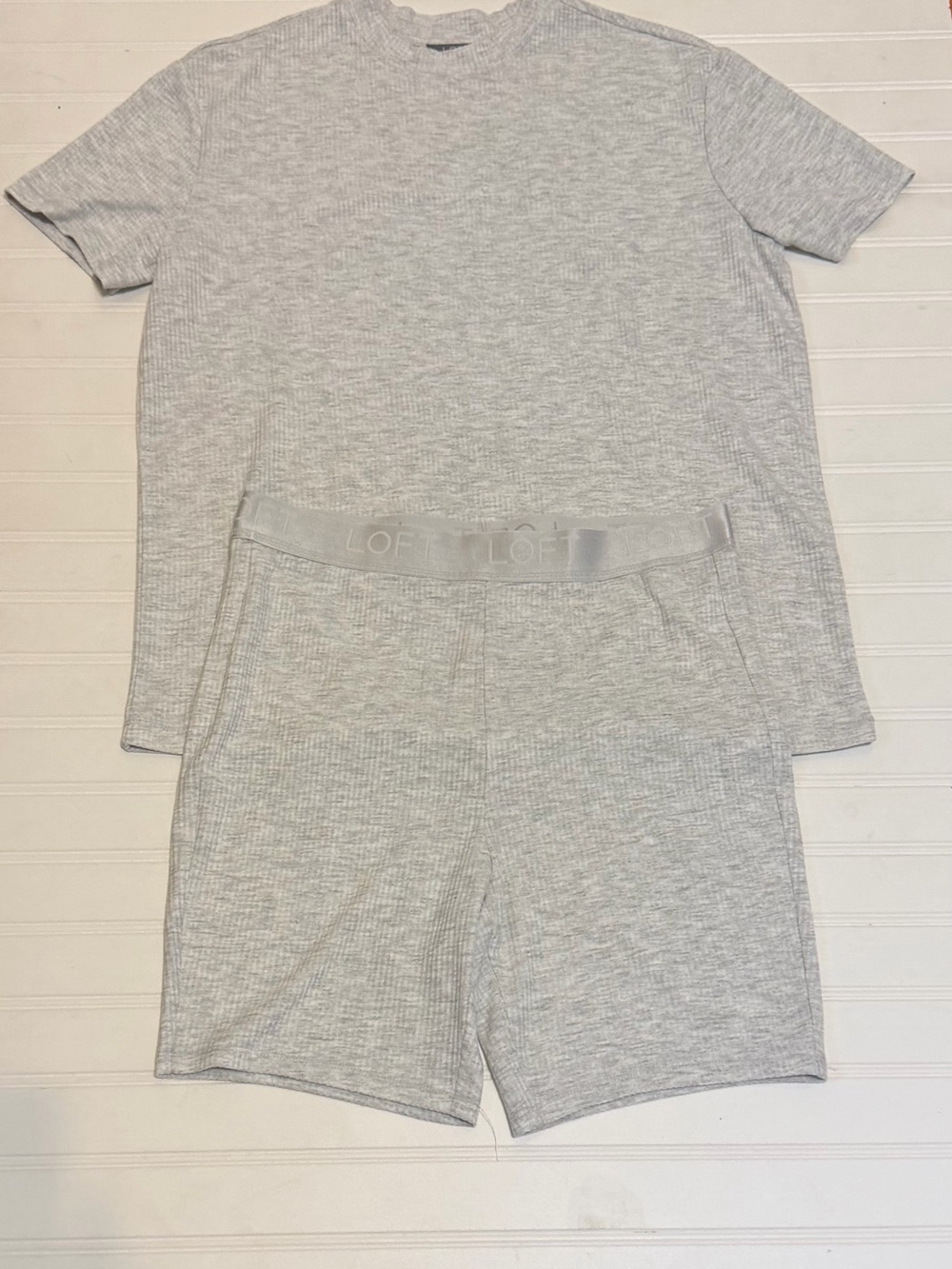 LOFT Light Gray Biker shortsRibbed Girls' Pajama Set - Short SleeveTop & Shorts